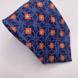Ermenegildo Zegna Navy and Orange Geometric Silk Tie